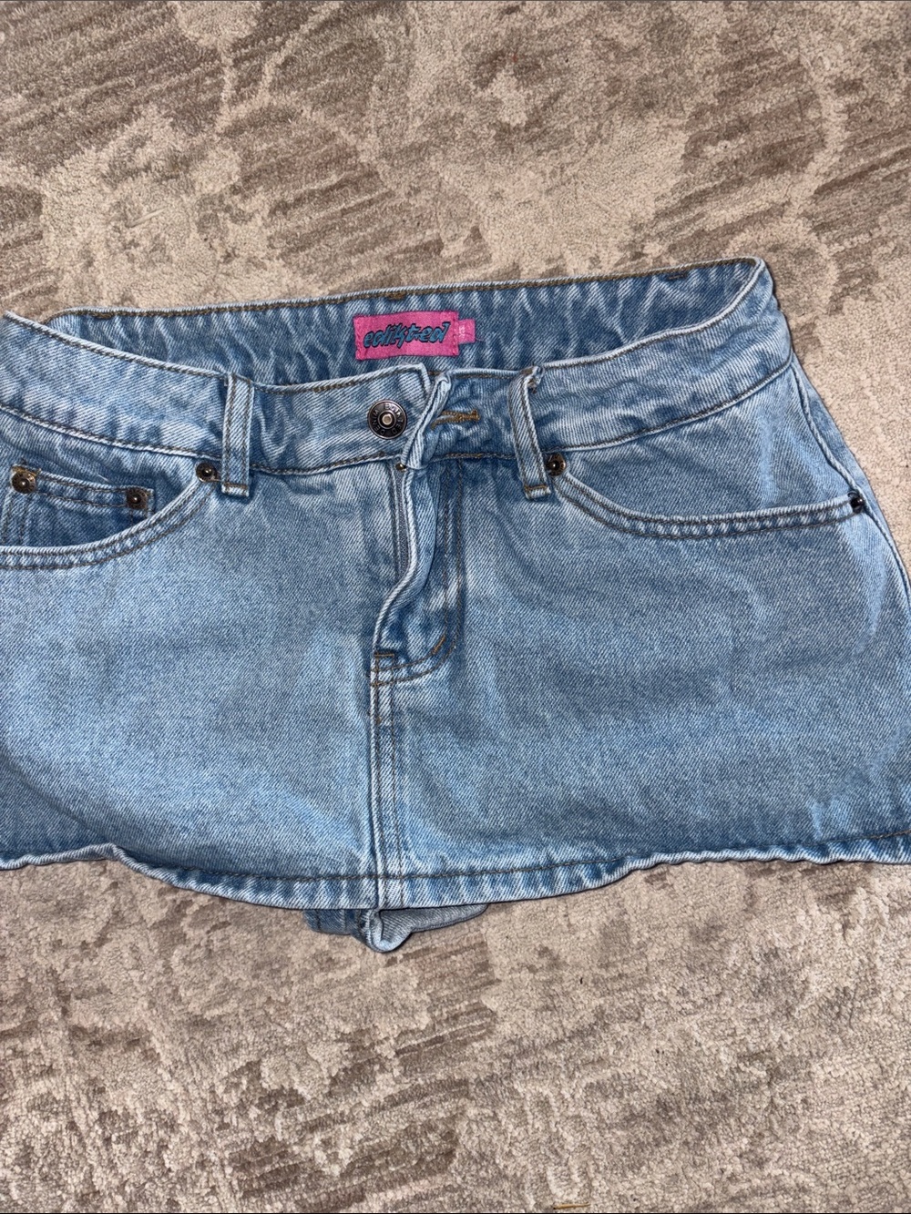 Edikted Light Blue Denim Mini Skirt
